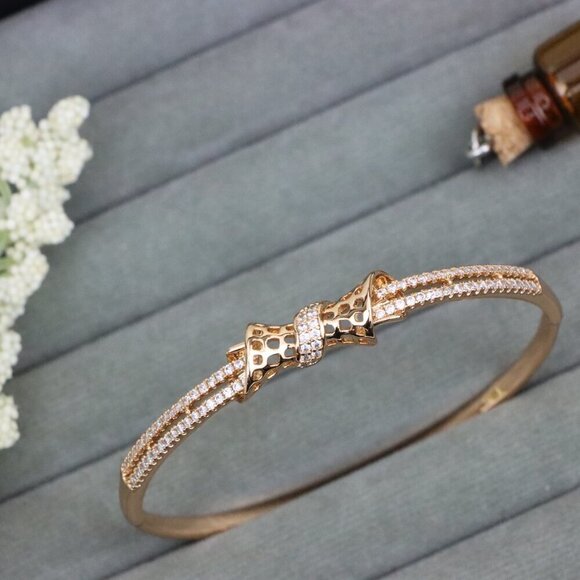 Rose Gold Bangle with Sparkling Bow Design, XPBL0574 - Picture 11 of 12